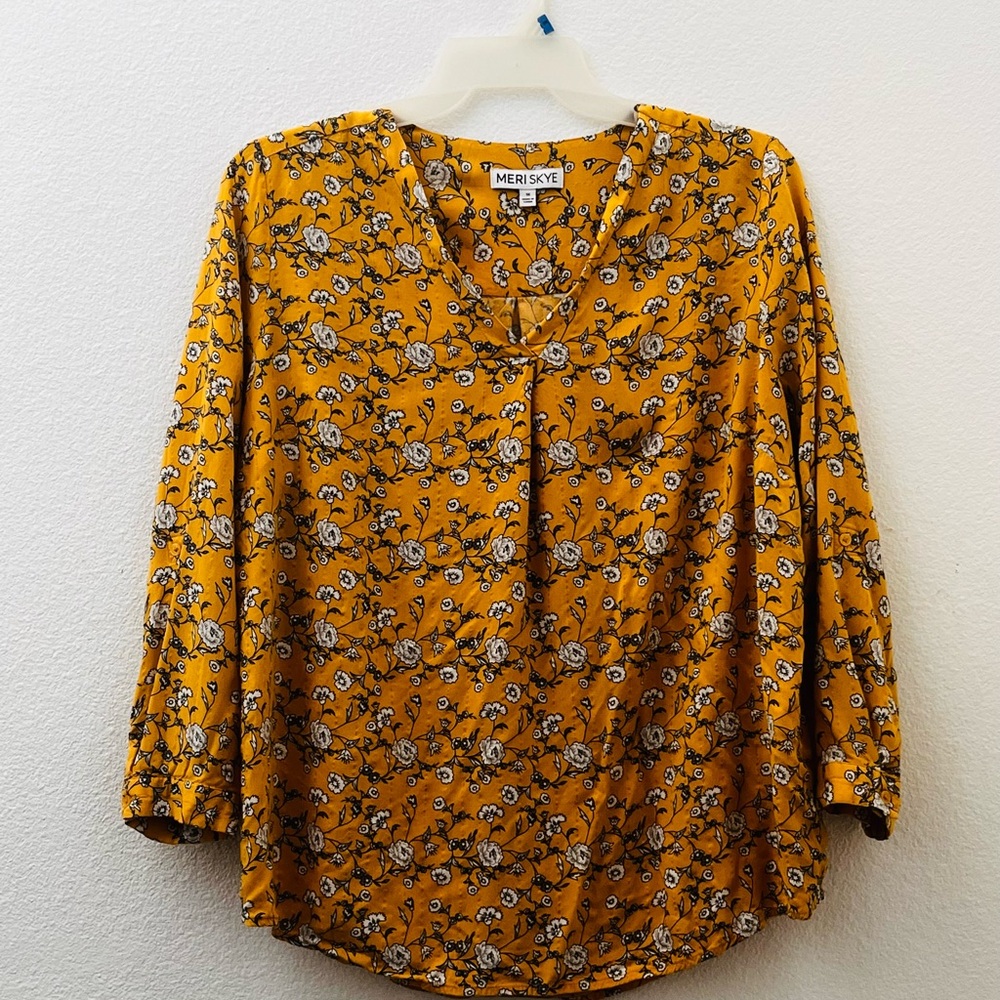 Meri Skye Women's Yellow Floral Blouse